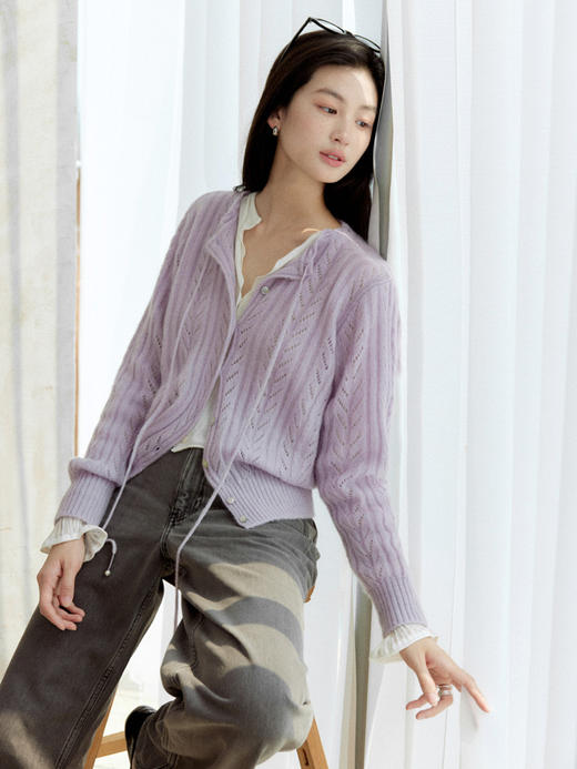 【现货】Even Vintage| 马海毛混纺 镂空挑孔温柔针织开衫外套冬春毛衣女 商品图4