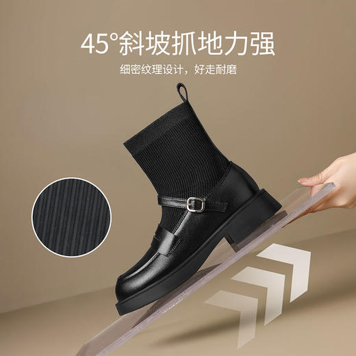 ZHR则则粗跟袜靴2024新款秋冬时尚舒适短靴弹力靴学院百搭乐福鞋 商品图4