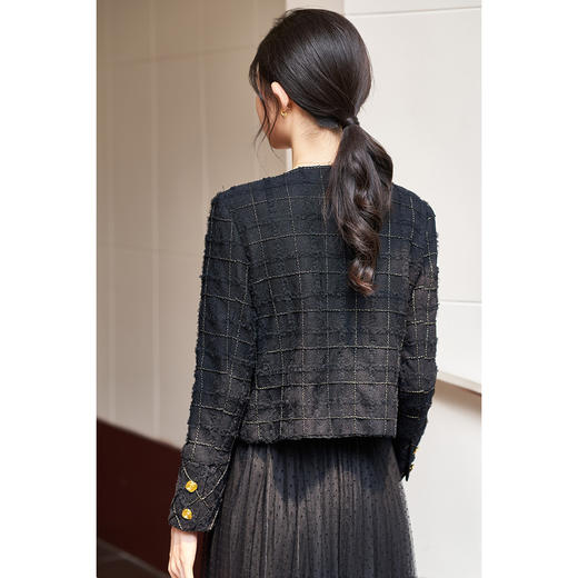 【复古小香外套】米思阳2026春季法式赫本格纹柔软弹力蕾丝面料 定制金葱混纺格纹1914 商品图4