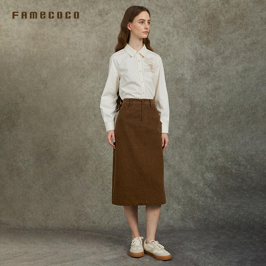 Famecoco范可儿肌理感粗斜半身裙简约高级感高腰直筒FAC6HA025 商品图2