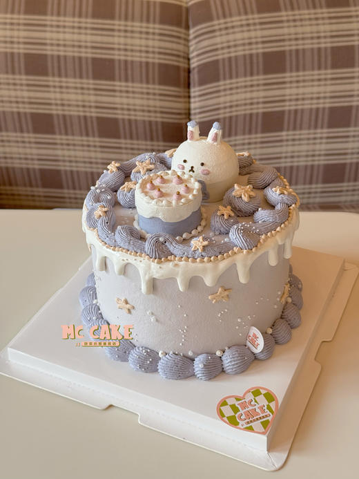 梦幻紫色小兔子头像立体裱花蛋糕 商品图1