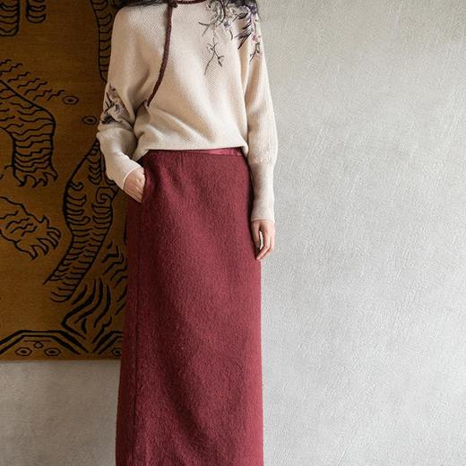 牧衣游原创 进口澳毛呢混纺半身裙女新款简约保暖百搭直筒裙 遇椿 商品图1