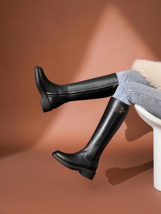 豪麟名鞋BALDININI女鞋长靴牛皮革D5B028N黑色 商品图1