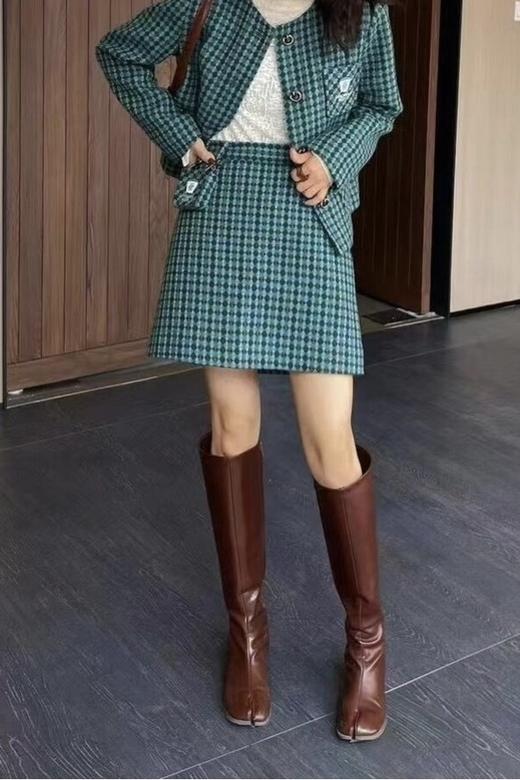 amadella 国潮复古格纹夹棉外套半裙套装 17410 商品图3