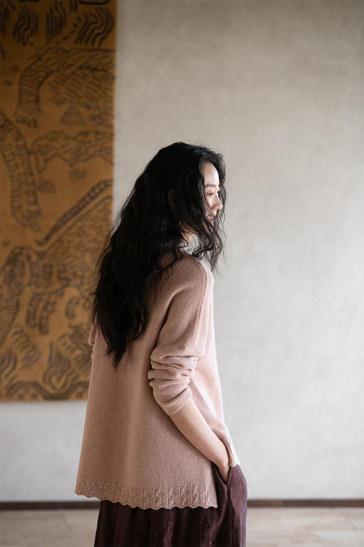 牧衣游原创 进口牦牛绒毛织混纺毛衣软糯高领宽松套头衫 落松花 商品图5