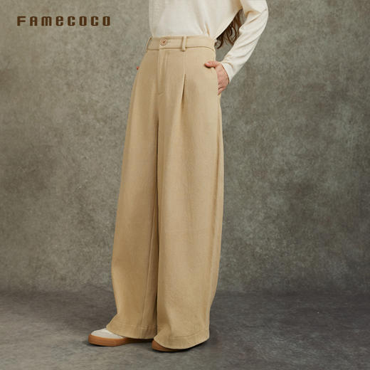 Famecoco范可儿宽松直筒裤纯色松紧腰休闲慵懒文艺范FAC6GA003 商品图1