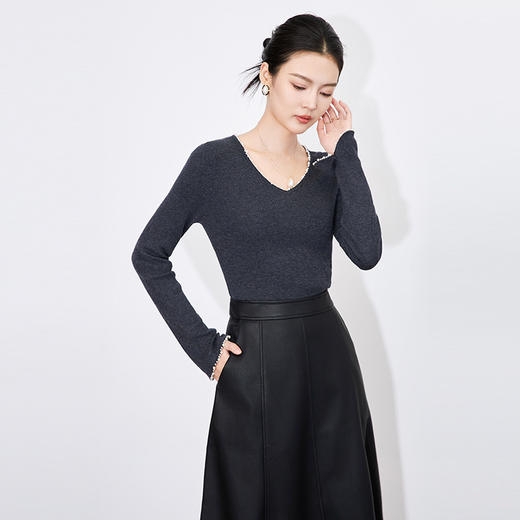 【高货wl】全新升级【铂金会员201/天猫269/差价68】(05914) 洛诗琳复古高级感法式珍珠边设计感长袖百搭针织打底上衣 商品图2