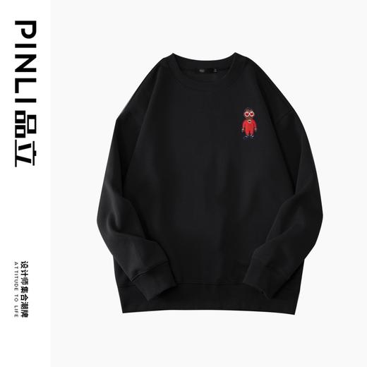 PINLI品立2024秋季新款宽松圆领卡通贴布绣套头卫衣男BG243109046 商品图5