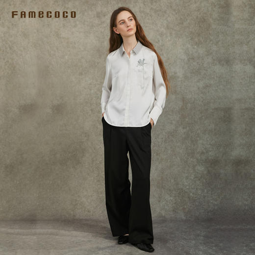 Famecoco范可儿缎面衬衫定制高雅印花简约日常通勤FAC6BH006 商品图4
