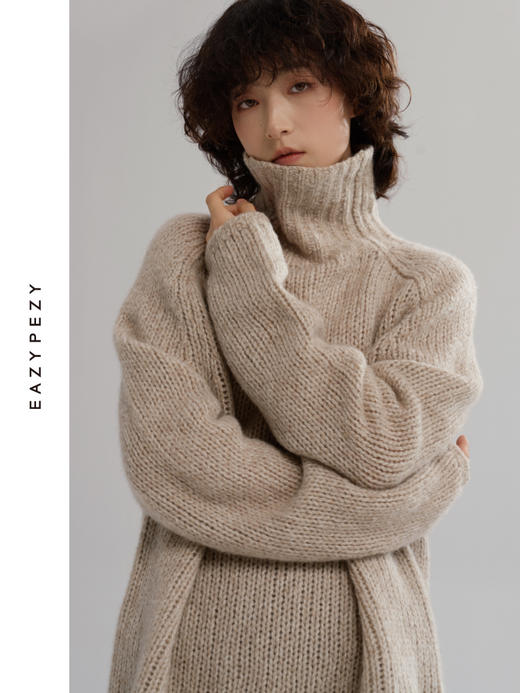 EAZYPEZY 2024AW 棒针松软大高领混色羊绒衫 商品图0