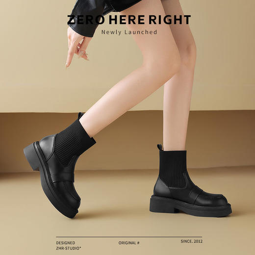 ZHR则则洋气瘦瘦靴法式复古短靴2024新款气质百搭弹力靴厚底女靴 商品图6