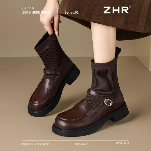 ZHR则则粗跟袜靴2024新款秋冬时尚舒适短靴弹力靴学院百搭乐福鞋 商品图8