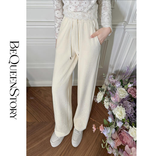 【孤品样衣，不退不换】【愿望清单】红人上新时尚百搭加绒精致烫钻丝绒直筒休闲裤女 商品图3