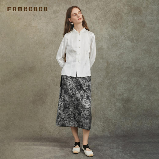 Famecoco范可儿缎感新中式衬衣气质高级国风长袖衬衫FAC6BH008 商品图4