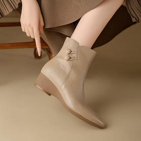 【预售5天】法式小短靴舒适软羊皮尖头，短筒女靴复古侧拉链时装靴CZ&C-1067