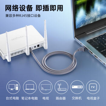 秋叶原（CHOSEAL）超五类网线 CAT5e类高速百兆网线 家用工程装修电脑宽带连接跳线成品网线 灰色5米 QS5401AT5 商品图1