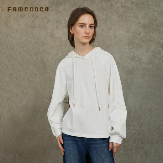 Famecoco范可儿休闲连帽卫衣时尚新中式提花拼接上衣FAC6BL006 商品图1