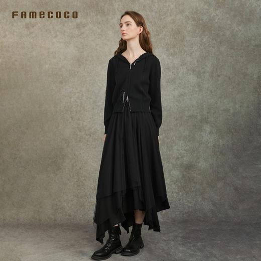 Famecoco范可儿不规则网纱半身裙长款纱裙垂坠感百搭FAC6HA027 商品图4