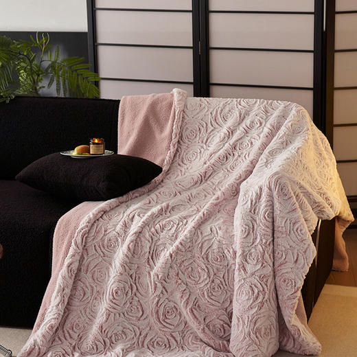自然醒兔毛大马士革曼塔玫瑰系列盖毯毛毯欧式肌理感立体刷花兔毛绒毛毯秋冬加厚午睡毯高端沙发毯盖毯MT 商品图13