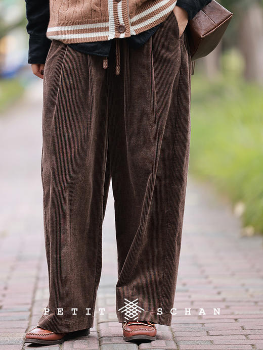 PETIT SCHAN小闪 CLO#626 Laugh-O-Grams 小欢喜 棉柞蚕丝松紧腰灯芯绒阔腿萝卜裤 商品图0