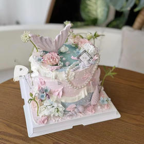 海洋风鲜花蛋糕（花材不固定同色系搭配）