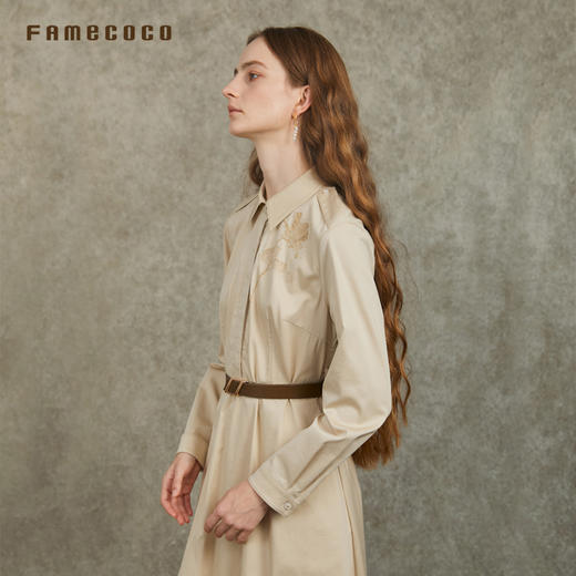 Famecoco范可儿优雅收腰衬衫连衣裙定制印花收腰长裙FAC6FA007 商品图2