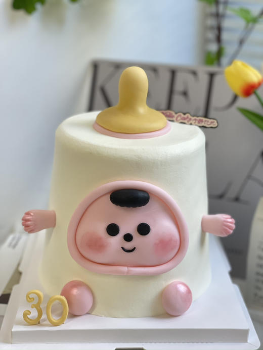 周岁翻糖加高奶瓶奶油蛋糕 提前一天预定下单前请仔细阅读商品详情 商品图0