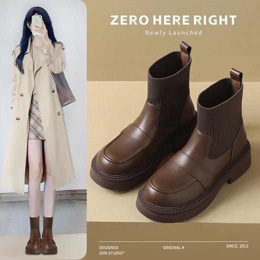 ZHR则则洋气瘦瘦靴法式复古短靴2024新款气质百搭弹力靴厚底女靴 商品图1