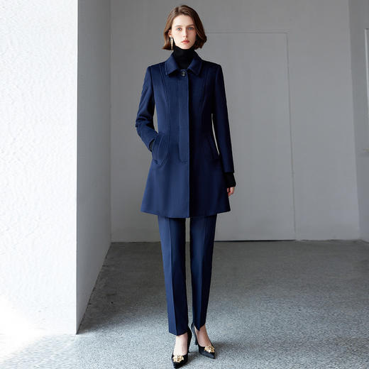 IWY/藏青色羊毛大衣女双面毛呢外套秋冬物业工服ND9020 商品图3