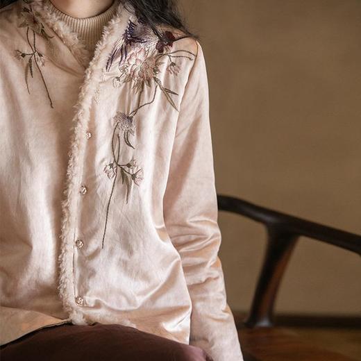 牧衣游原创 丝棉手工刺绣棉服外套女新款炒色文艺棉衣薄款 春山茂 商品图0