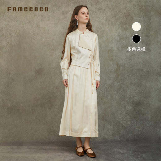 Famecoco范可儿立领提花新中式收腰连衣裙不对称搭片FAC6FA022 商品图0