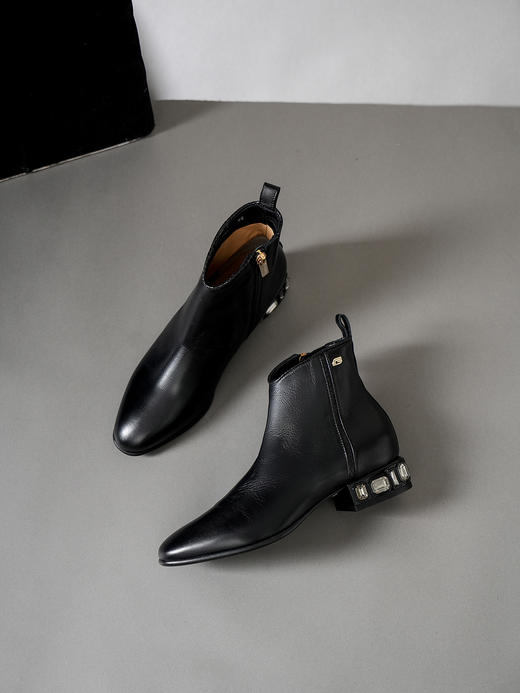 豪麟名鞋进口迪嘉女鞋短靴羊皮革F24475N黑色 商品图2