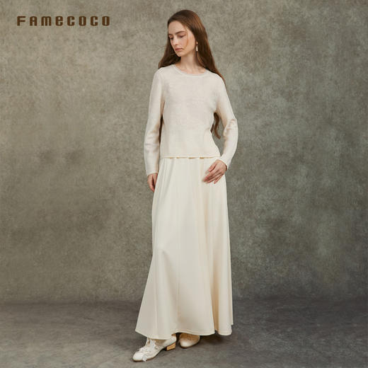 Famecoco范可儿百搭圆领针织打底衫优雅欧根纱拼接FAC6DB006 商品图2