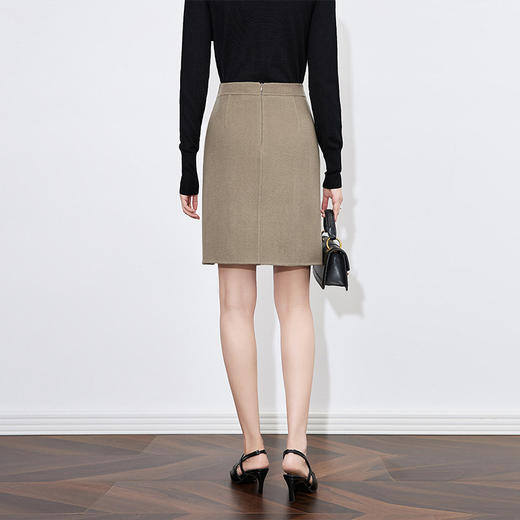 【高货wl】全新升级【铂金会员293/天猫399/差价106】(03815) 洛诗琳秋冬气质高腰通勤100羊毛双面呢包臀开衩显瘦半身裙 商品图4