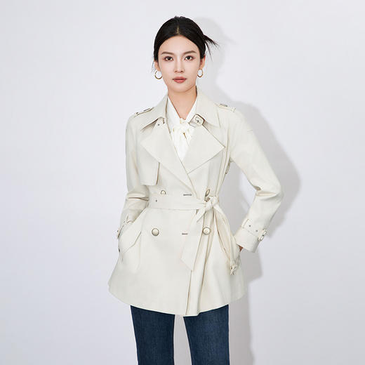 【高货wl】全新升级【铂金会员468/天猫629/差价161】(04829) 洛诗琳时尚通勤翻领系带收腰显瘦长袖短款减龄风衣外套女 商品图2