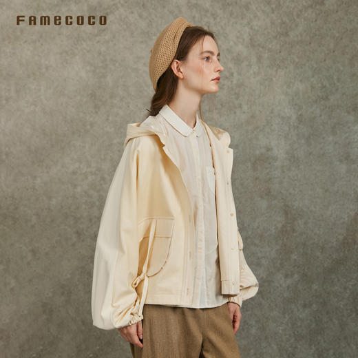 Famecoco范可儿上衣外套纯棉短款休闲宽松连帽外套FAC6AB002 商品图1
