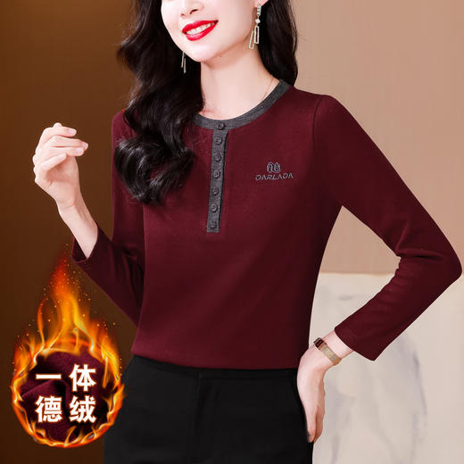 雀说T恤女新款时尚洋气圆领拼接显瘦内搭套头加绒减龄打底衫AL308 商品图0
