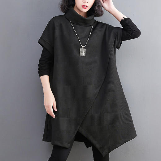 雀说文艺宽松大码女装套头A字不规则中长款连衣裙上衣ALB056-E0 商品图5