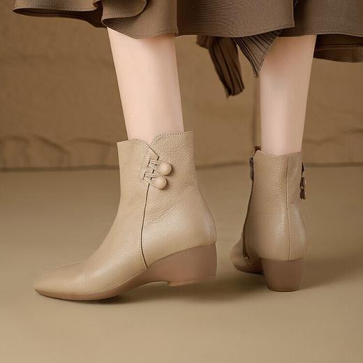 【预售5天】法式小短靴舒适软羊皮尖头，短筒女靴复古侧拉链时装靴CZ&C-1067 商品图3