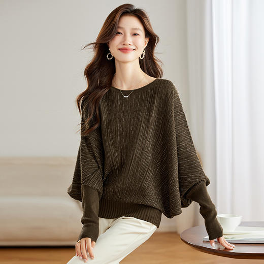 CC-JDS-8879秋冬新款蝙蝠袖针织衫宽松大码薄款洋气上衣慵懒风港风毛衣女 商品图3