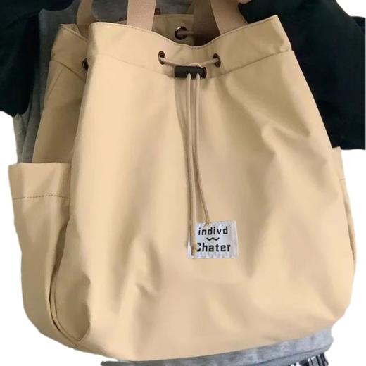 「ins简约风！大容量」休闲双肩包高级感抽绳通勤包包女纯色手提背箱包 商品图4