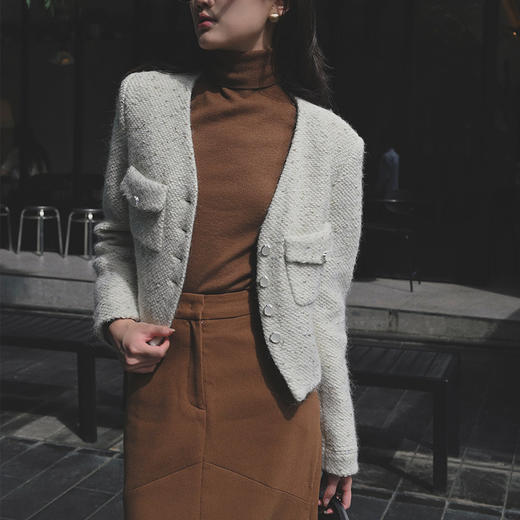 【顺丰包邮】83130 洛诗琳秋冬新款韩版气质百搭v领小香风外套女01016 商品图1