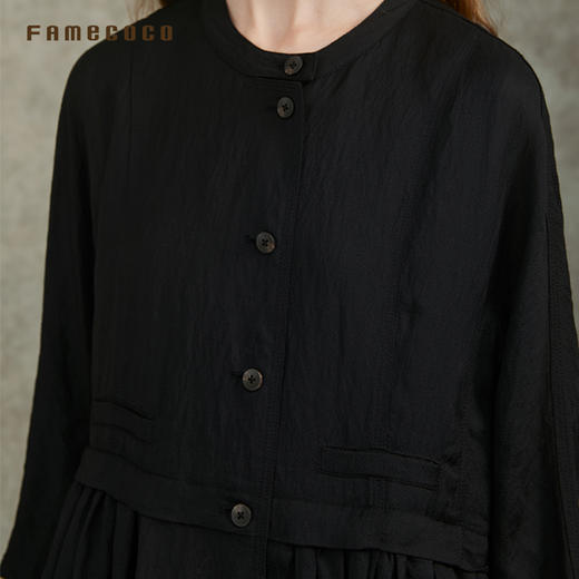 Famecoco范可儿天丝棉圆领长袖连衣裙文艺通勤长裙FAC6FA003 商品图3