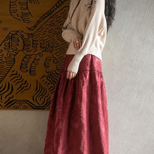 牧衣游原创提花丝麻混纺半裙------一束光 商品图0