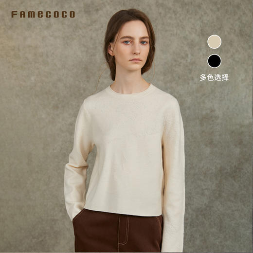 Famecoco范可儿通勤针织打底宽松*山水提花上衣FAC6DB004 商品图0