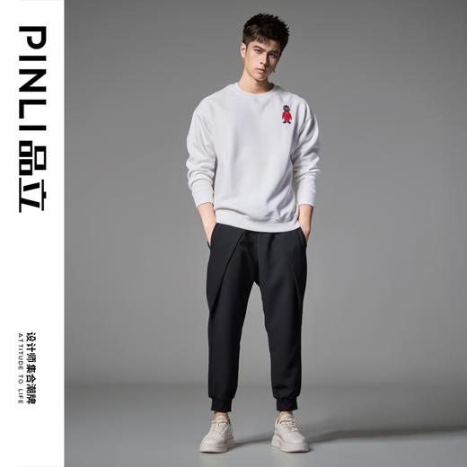 PINLI品立2024秋季新款宽松圆领卡通贴布绣套头卫衣男BG243109046 商品图2