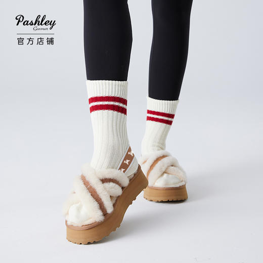 【梅花出品】帕奢利女款加厚高帮保暖厚底羊毛拖鞋HZ005L 商品图1