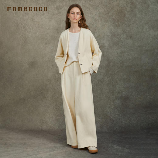 Famecoco范可儿V领短款文艺外套休闲百搭短款宽松FAC6AB003 商品图2