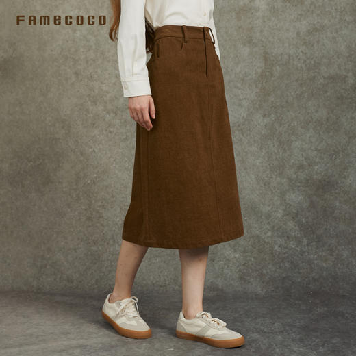 Famecoco范可儿肌理感粗斜半身裙简约高级感高腰直筒FAC6HA025 商品图1