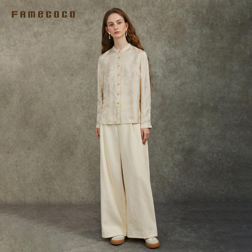 Famecoco范可儿宽松直筒裤纯色松紧腰休闲慵懒文艺范FAC6GA003 商品图3